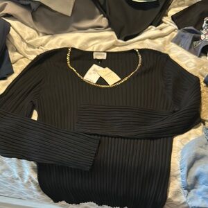Carmen Marc Valvo Black Top with Gold Chain Detail